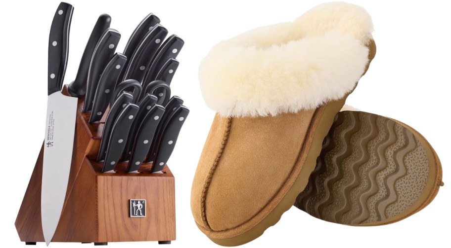 house slippers and knife block set