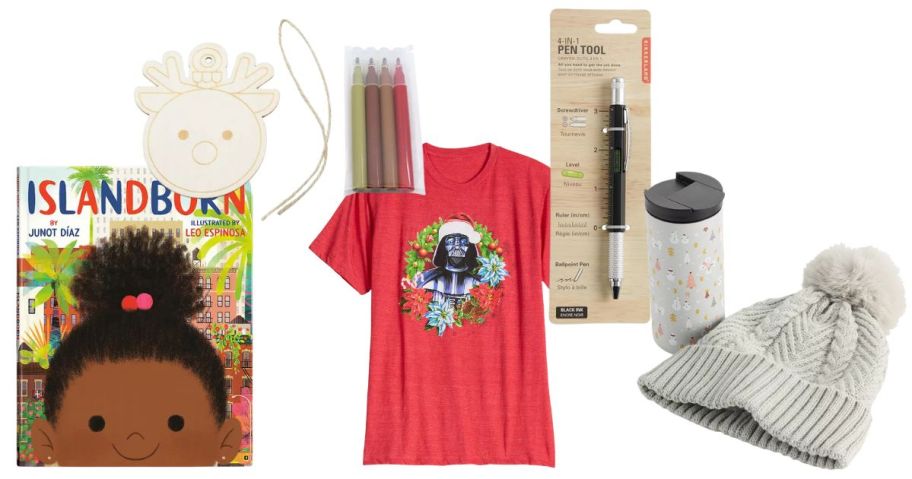 book, toy, shirt, pen tool, and gift set