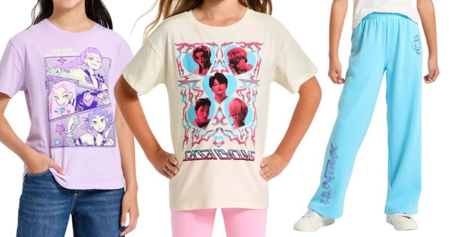 three kids wearing kpop demon hunters clothing