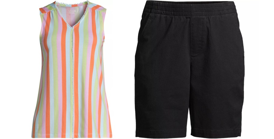 striped tank top and black shorts 