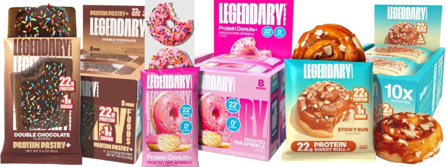 boxes and packs of Legendary pastries, donuts, and rolls