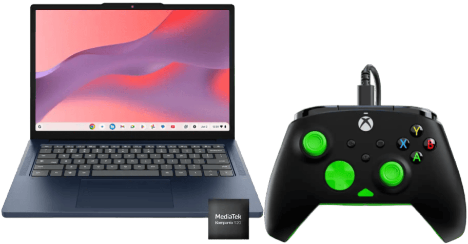 laptop and video game controller