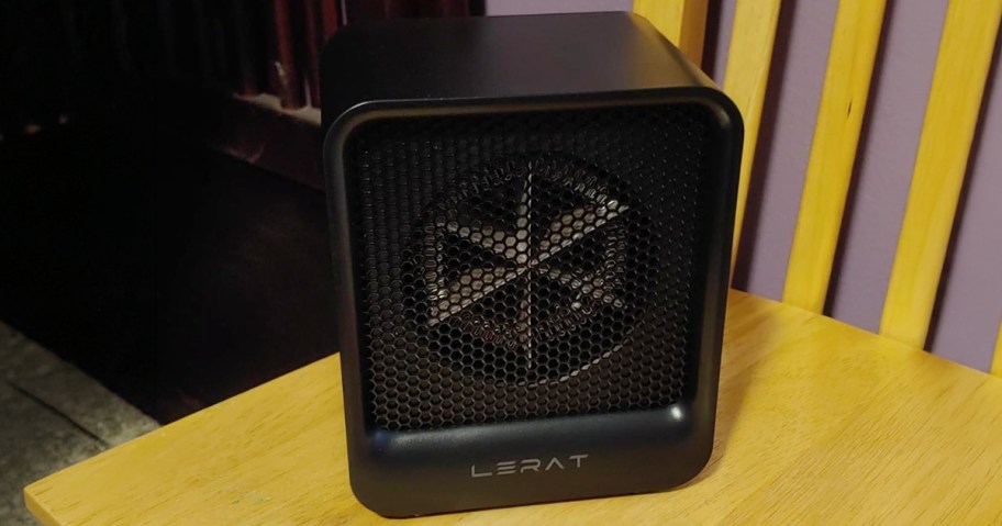 lerat space heater on a chair