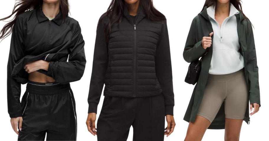 three women wearing lululemon jackets