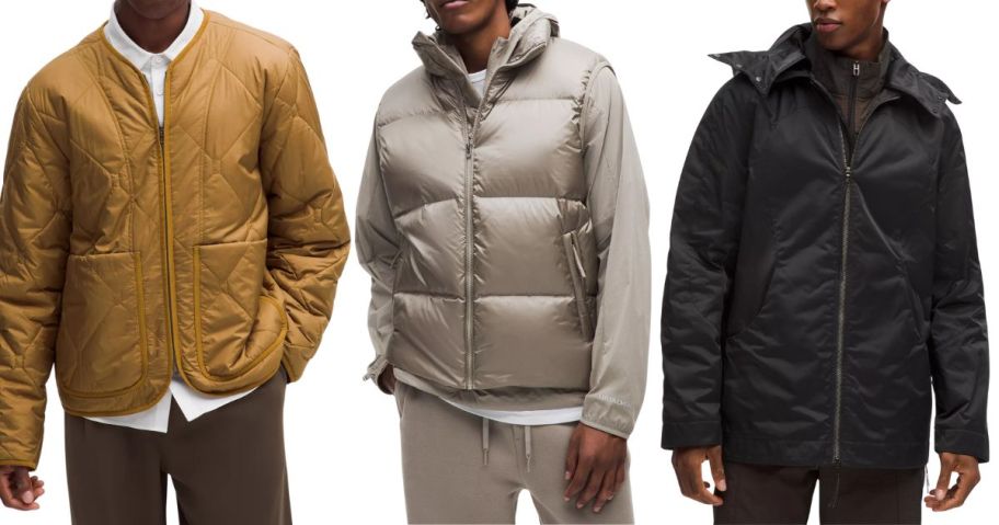 three men wearing lululemon jackets