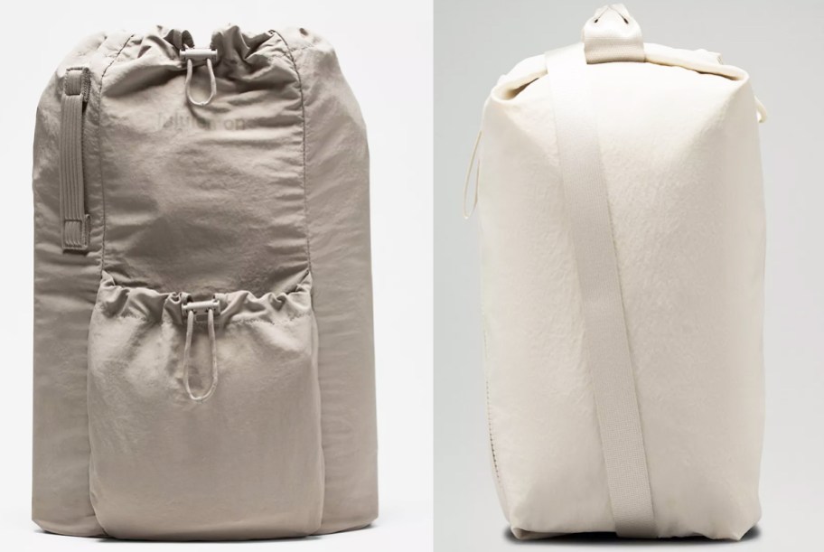 tan and white backpacks