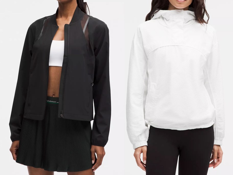 two women in black and white jackets