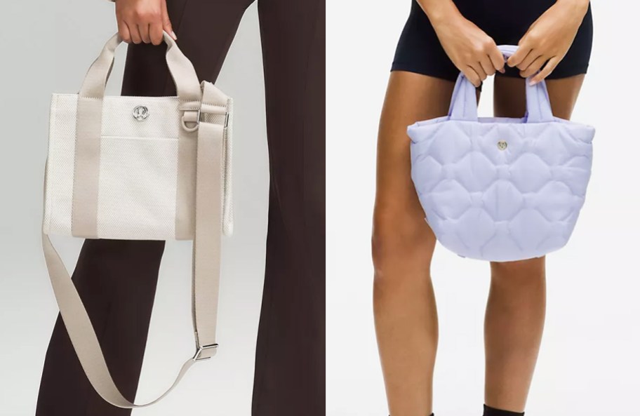 two women carrying lululemon tote bags
