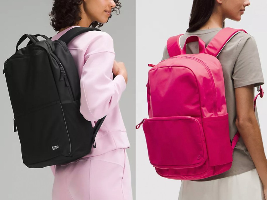 women wearing black and pink backpacks