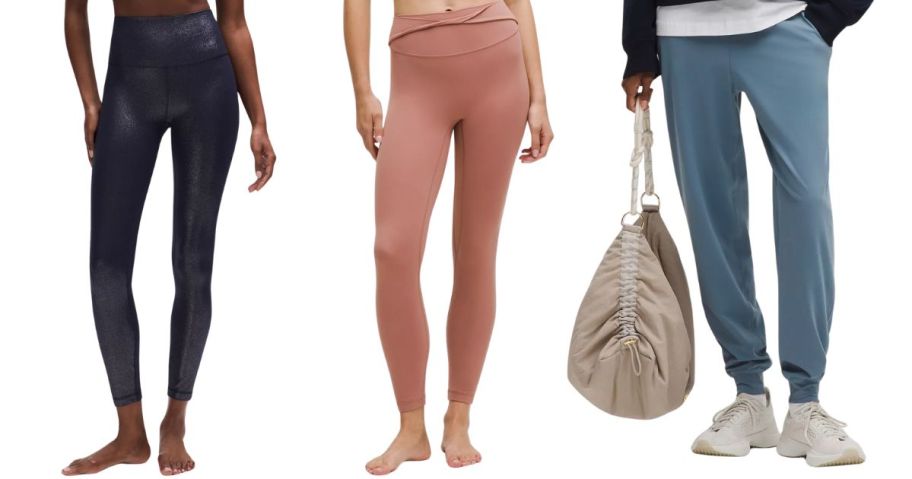 three women wearing lululemon align pants, tights, and joggers
