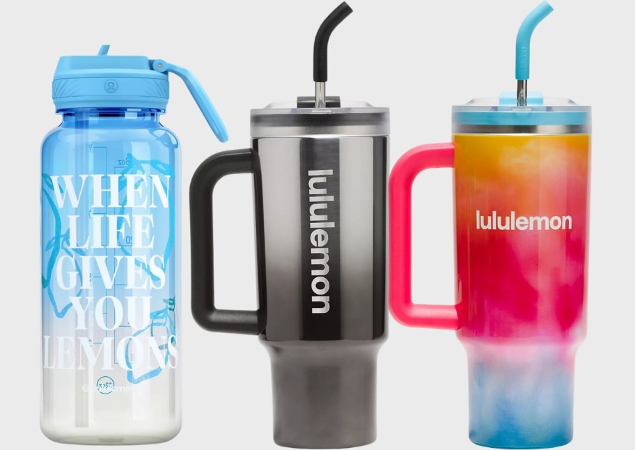 water bottle and two insulated tumblers