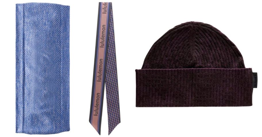 a lululemon headband, scarf, and beanie