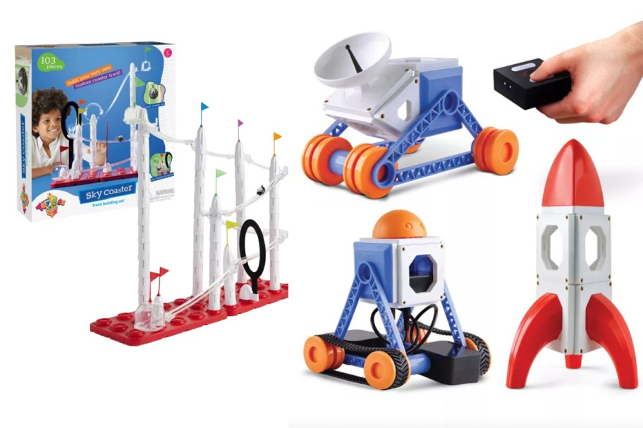 sky coaster toy and magnetic robot toy