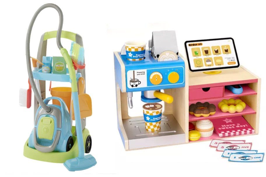 toy vacuum cleaner and coffee counter