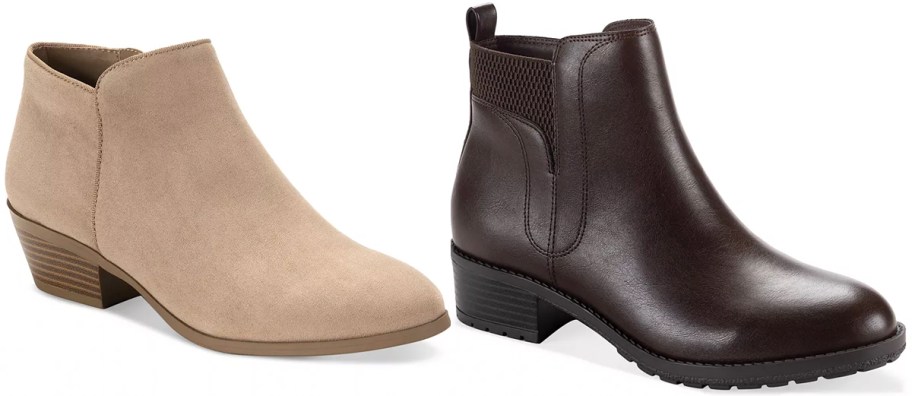 tan and dark brown boots 