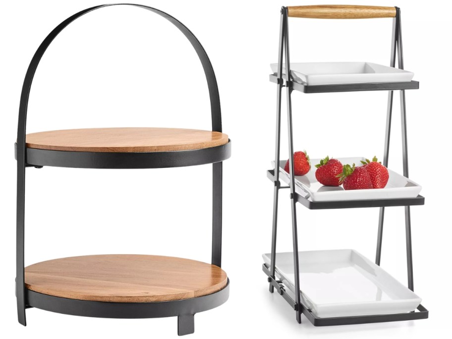 a 2-tier serving tray and a 3-tier serving tray