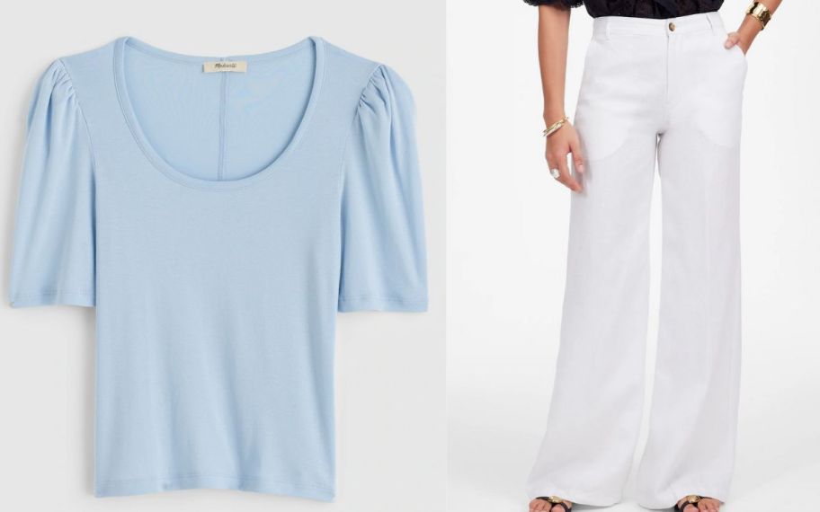 three different madewell shirts and pants