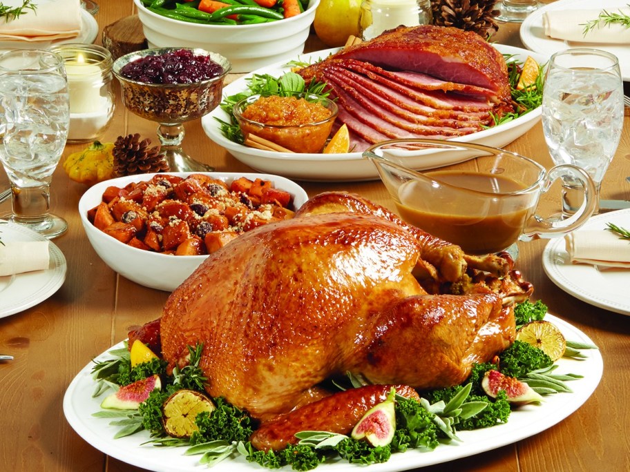 table set with holiday dinner