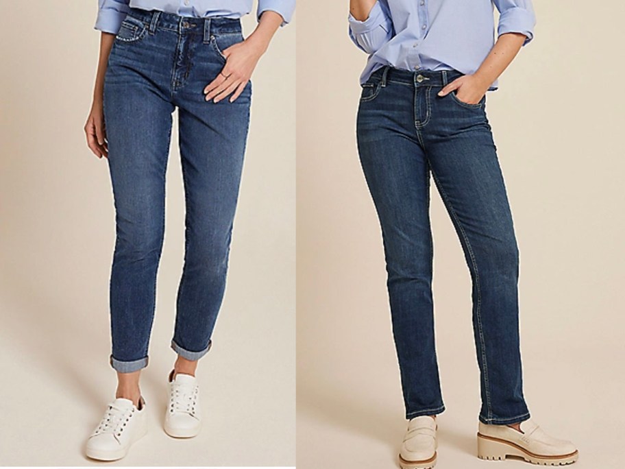 women wearing blue jeans 