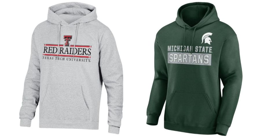 two men's NCAA hoodies
