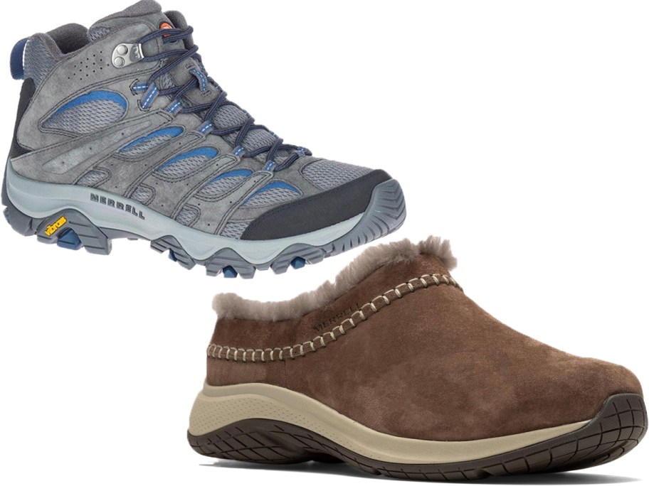 gray high top and brown slip on shoes 