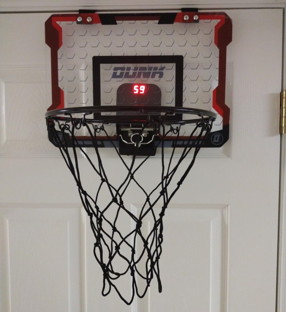 mini basketball hoop on doorway