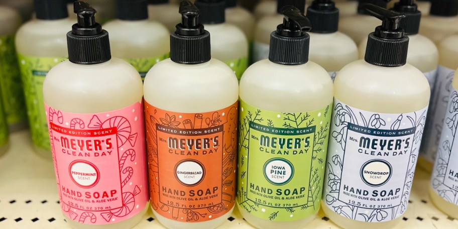 4 holiday mrs meyers hand soaps 