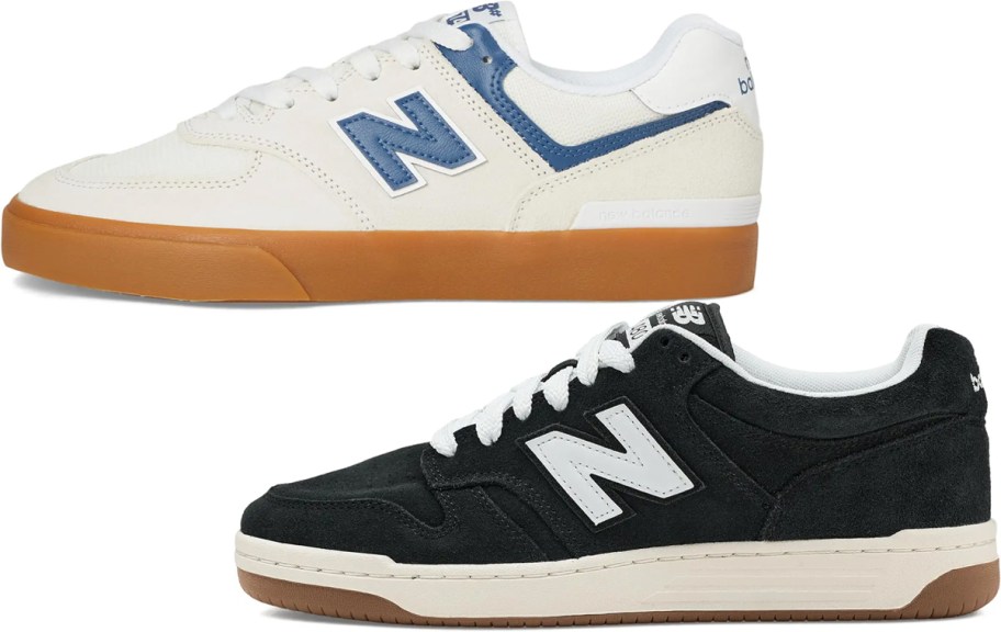 white and blue, or black new balance shoes 