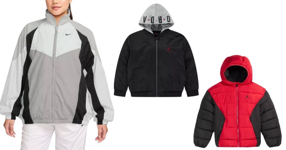 woman wearing nike jacket and black and red nike jackets