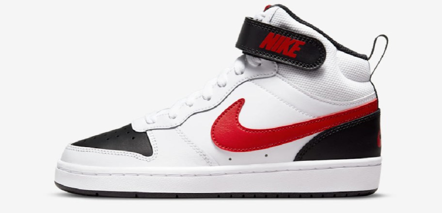 One Nike kids shoe in red, white and black.
