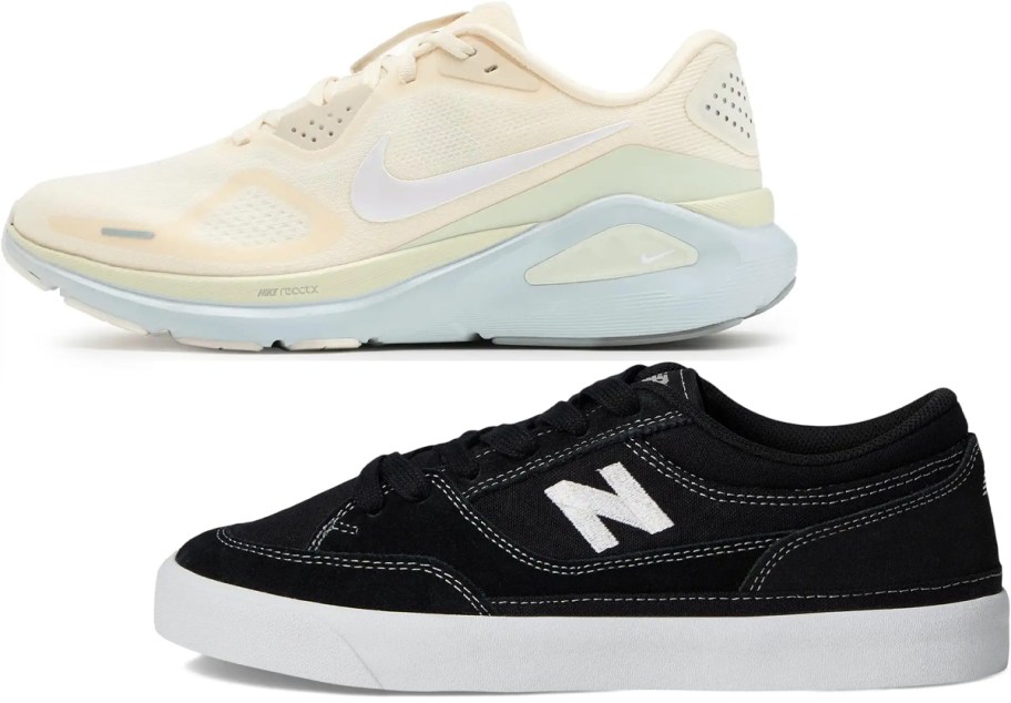 tan and black nike and new balance shoes 
