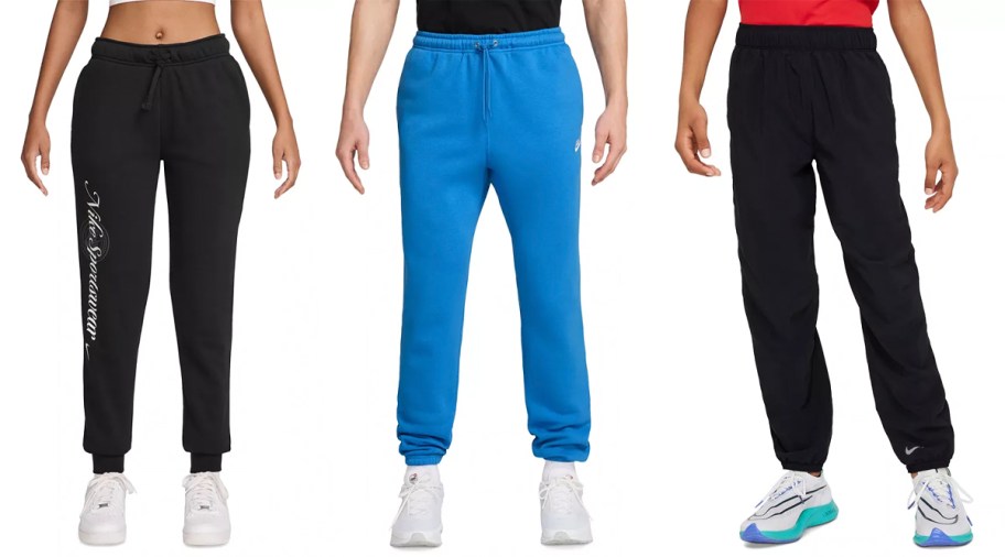 people wearing black and blue nike pants 