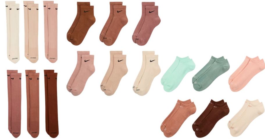 three sets of nike sock 6-packs