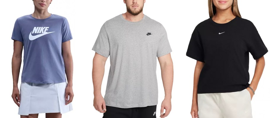 people wearing blue, gray, and black nike tees 