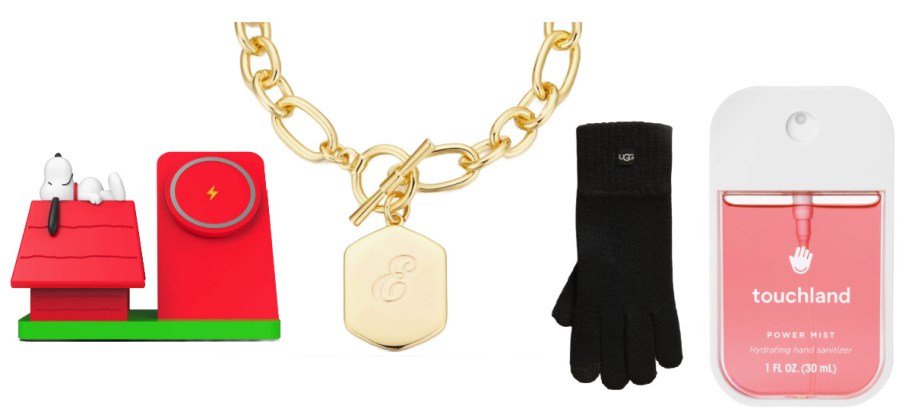 snoopy dog house charger, bracelet, and touchscreen gloves 