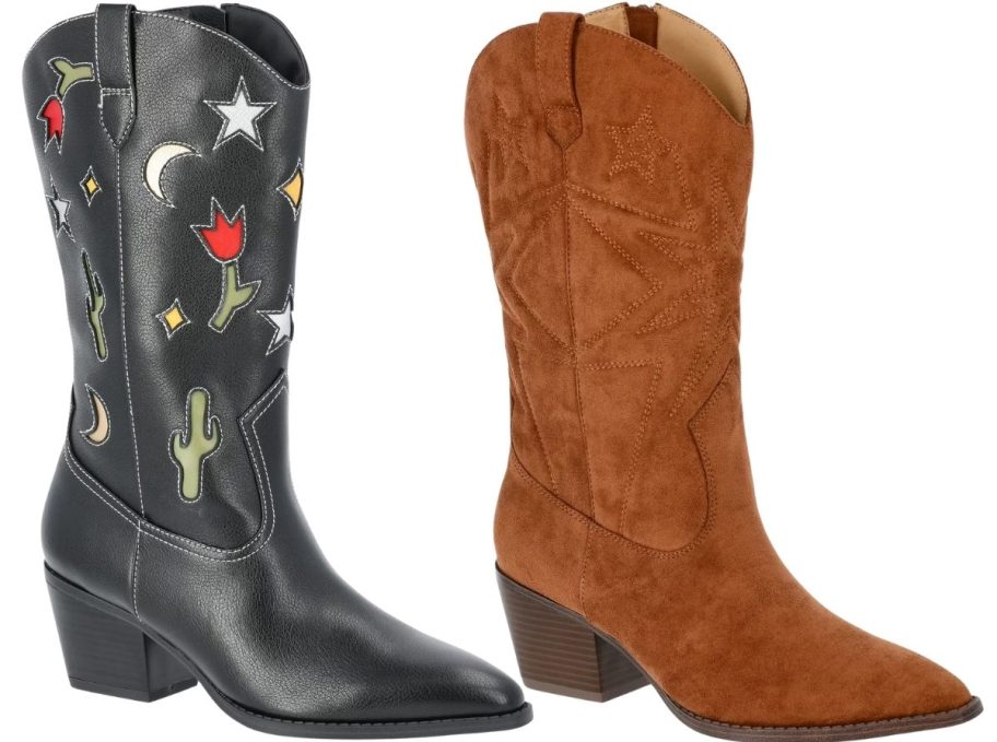 two mid calf western style boots