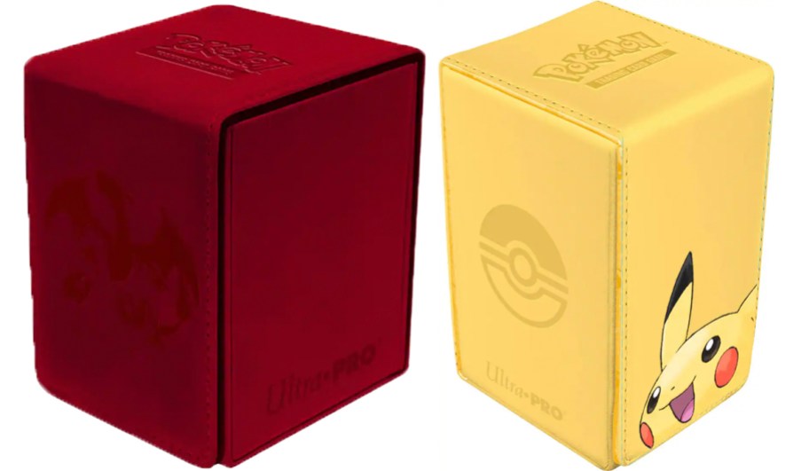 red and yellow pokemon deck boxes