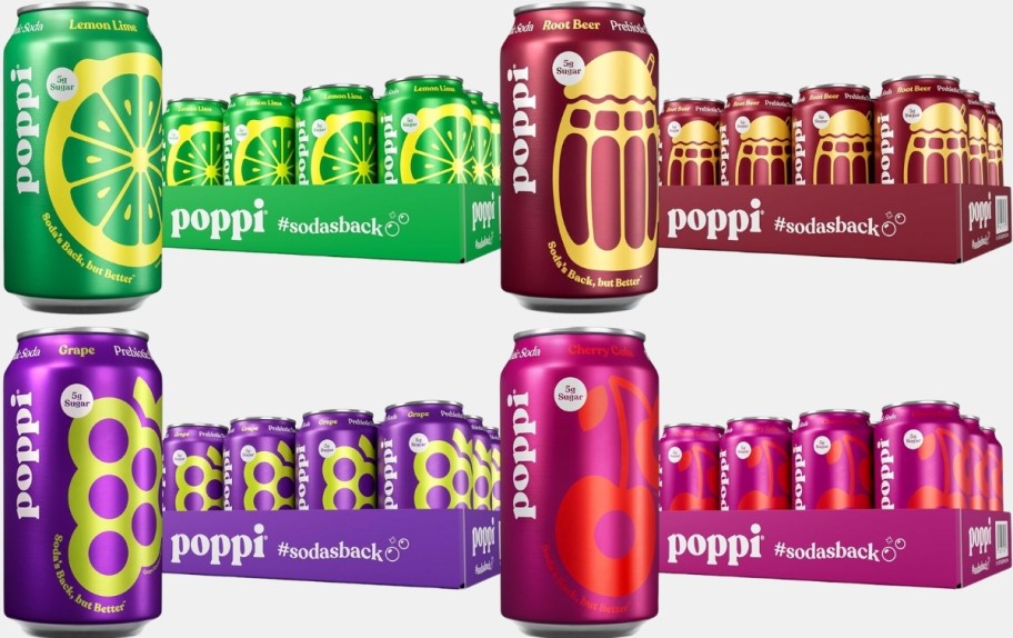 for 12 packs of poppi soda in 4 different flavors