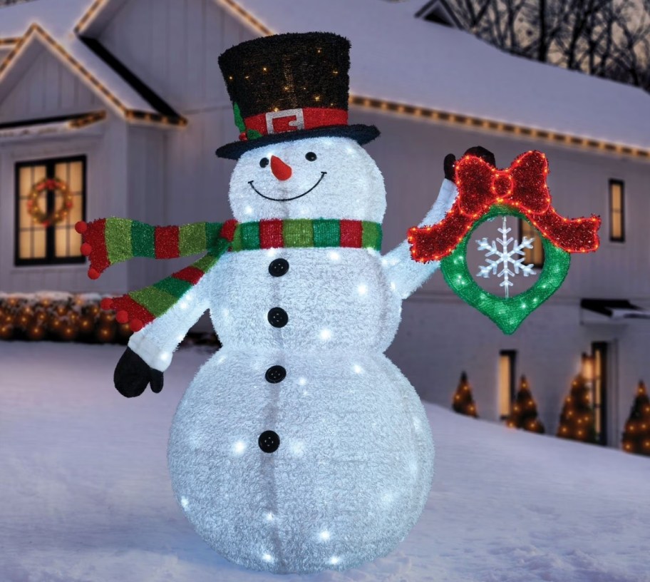 Pop-up LED tinsel snowman