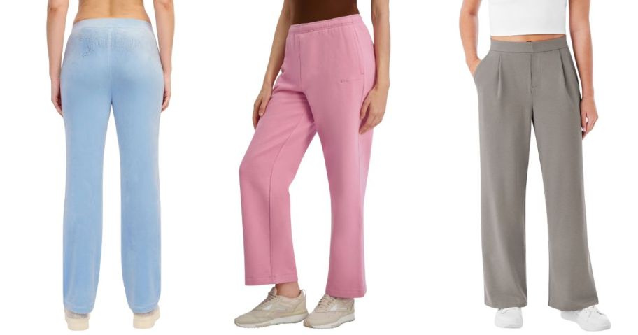 three women wearing pants