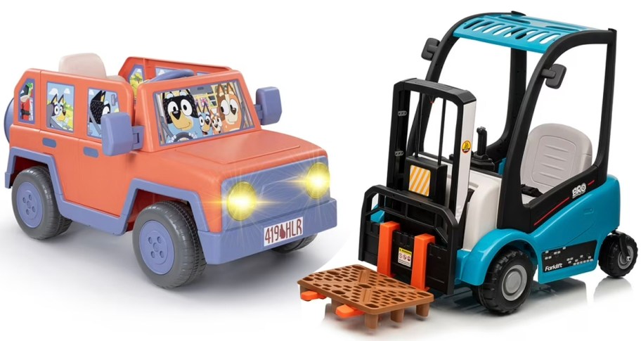 bluey car and blue forklift ride on toys