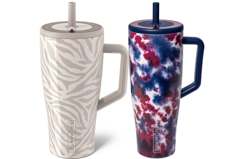Two tumblers with straws.