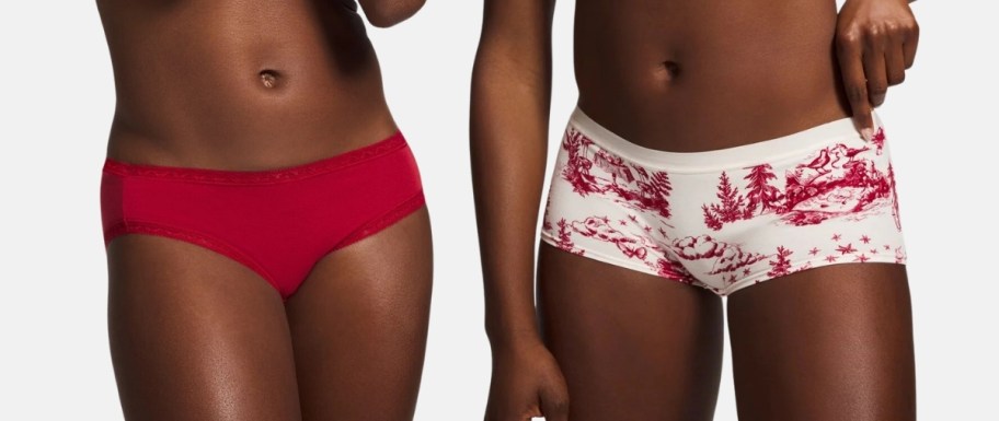 two women wearing 2 different styles of underwear