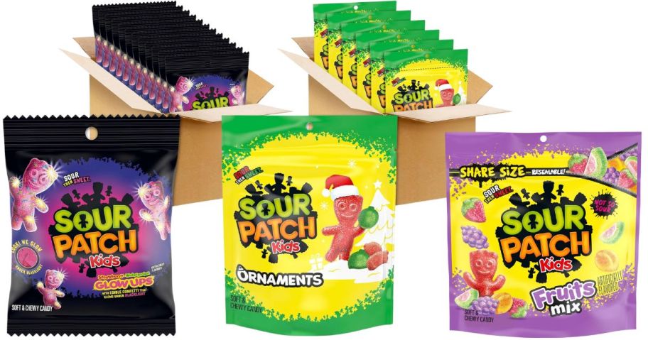 three sour patch kids packages