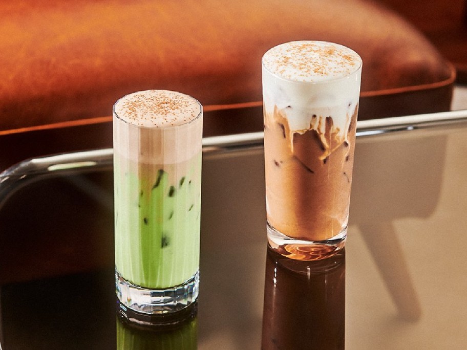 Two Dubai chocolate drinks at Starbucks.