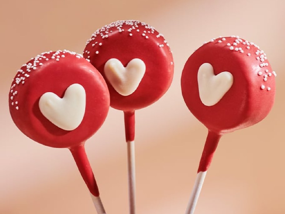 Three Starbucks Valentine's cake pops.