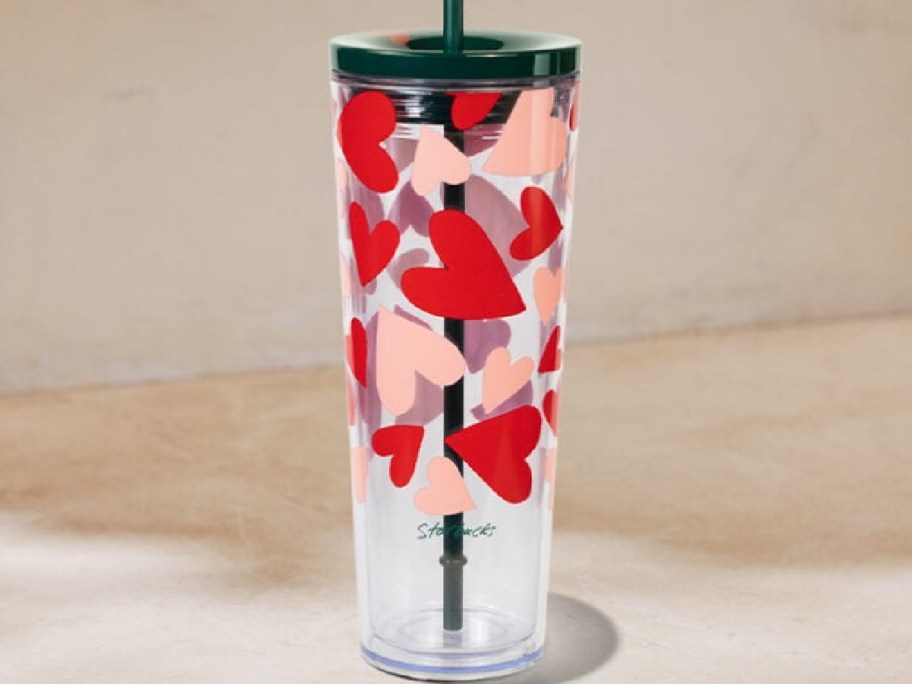 A valentine's Day cold cup from Starbucks.