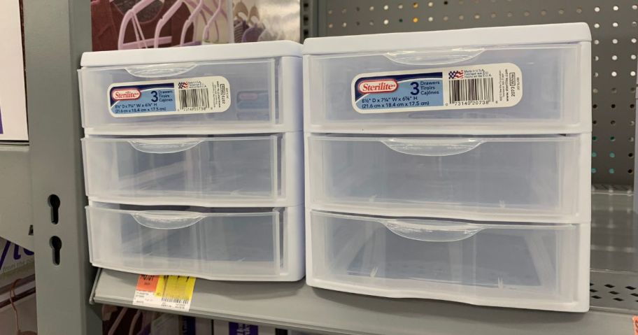 sterilite 3-drawer storage on shelf in store