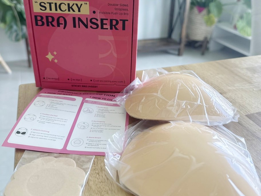 sticky bra with box and instructions on table