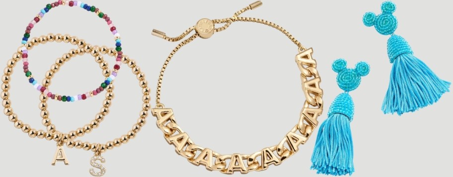 stacking bracelets and beaded tassle earrings